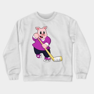 Pig at Ice hockey with Ice hockey stick Crewneck Sweatshirt